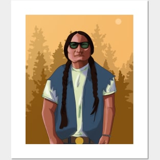 Native American Chief Sitting Bull GTA Art Style Portrait with Background Posters and Art